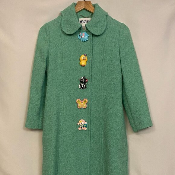 SOLD!SS22 MOSCHINO Couture Jeremy Scott Child's Turquoise Animals Buttons Jacket - Picture 1 of 6
